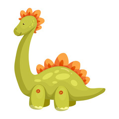 Childrens toy green dinosaur. Cartoon vector graphics.
