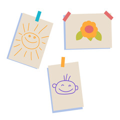 Childrens primitive drawings doodles, wall. Cartoon vector graphics.