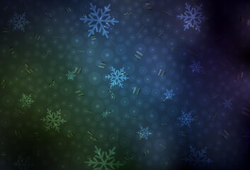Fototapeta na wymiar Dark Blue, Green vector pattern in Christmas style.
