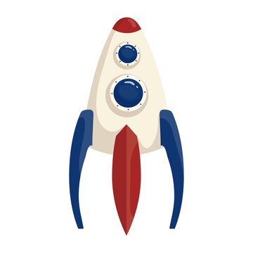 Children's toy space
rocket with two elluminators. Cartoon vector graphics.