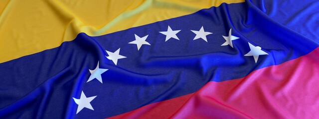 Flag of Venezuela made of fabric. 