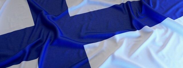 Flag of Finland made of fabric. 