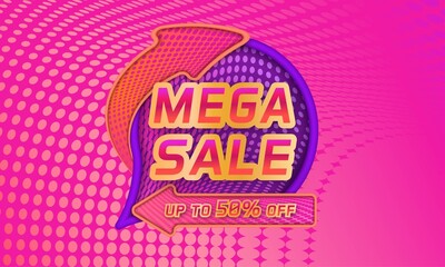 Mega sale discount banner template with halftone gradient background