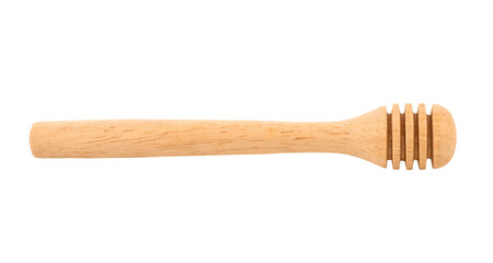 Wooden honey dipper isolated on white background.
