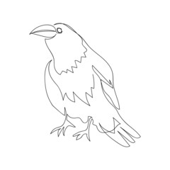 Crow one line art. Continuous line drawing of halloween theme, gothic, ornithology, scary, bird.