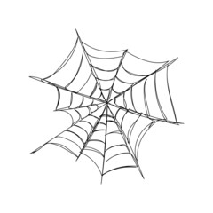 Asymmetrical spider web one line art. Continuous line drawing of halloween theme, gothic, horrible, scary. Hand drawn vector illustration.
