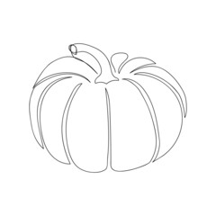Pumpkin one line art. Continuous line drawing of halloween theme, harvest, autumn mood, vegetable, sign of autumn.