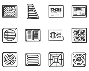 Ventilation panels line vector doodle simple icon set