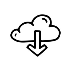 download from cloud storage line vector doodle simple icon