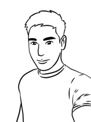 black and white cute man cartoon for coloring