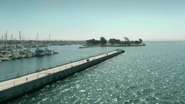 Aerial: Chula Vista harbor with yachts and boats. San Diego, California, USA