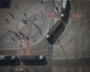 View of city. City ​​traffic. Cars and trams. © Adrian
