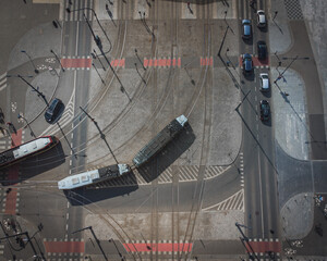 View of city. City ​​traffic. Cars and trams. © Adrian