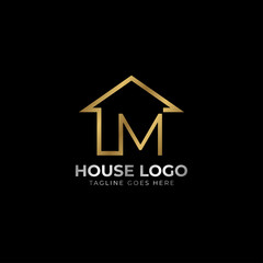 minimalist letter M luxurious house logo vector design for real estate, home rent, property agent