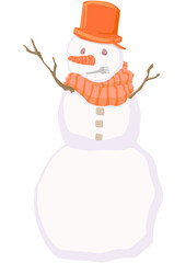 マフラーを巻いてバケツの帽子をかぶった雪だるまのイラスト