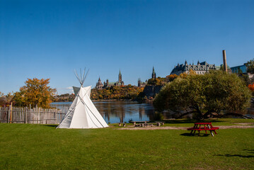 Parliament hill as seen from Victoria Island, a ceremonial place for the Algonquin people., who call it Asinabka Island.  © Robert McAlpine