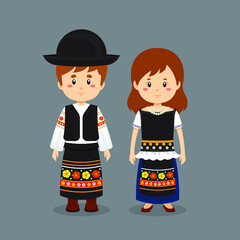 Couple Character Wearing Hungary National Dress