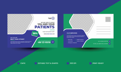 Health care medical eddm postcard template, Medical and healthcare postcard template, Dental postcard template design