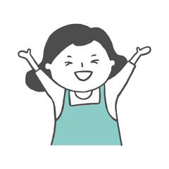 喜んでバンザイする主婦