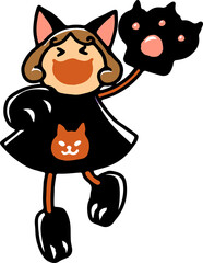 黒猫の仮装をした女の子のイラスト