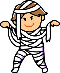 ミイラの仮装をした男の子のイラスト