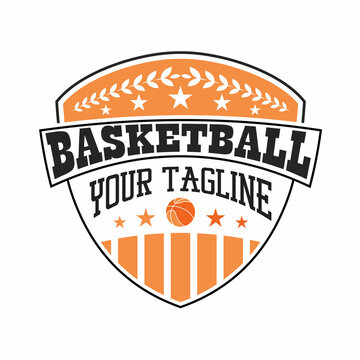 Amazing basketball emblem with ball Image graphic icon logo design abstract concept vector stock. Can be used as a symbol related to tournament or sport