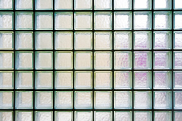 Glass square block wall, glass grid background texture / ガラスの正方形のブロック壁、ガラスの格子状の背景テクスチャ