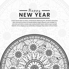 Happy new year banner or card template with mehndi flower