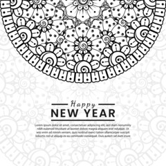 Happy new year banner or card template with mehndi flower