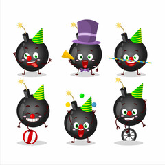 Cartoon character of bomb explosive firecracker with various circus shows