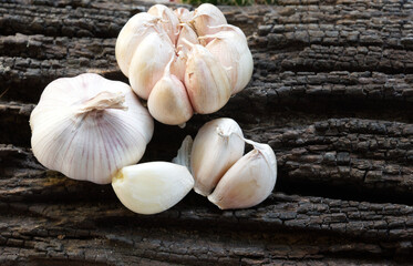 White garlic on the table  wooden.