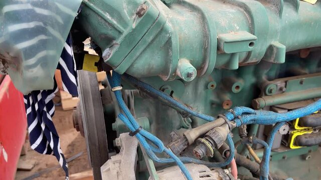 Huge engine from an underground mining loader