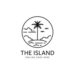 tropical island with palm tree monoline style design