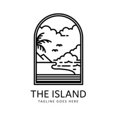 summer tropical island badge monoline style design