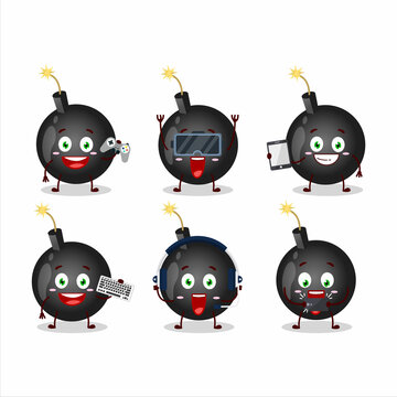 Bomb explosive firecracker cartoon character are playing games with various cute emoticons
