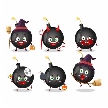 Halloween expression emoticons with cartoon character of bomb explosive firecracker