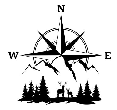 vector deer and compass rose