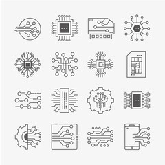 sixteen electronic circuits icons