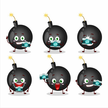 Photographer profession emoticon with bomb explosive firecracker cartoon character