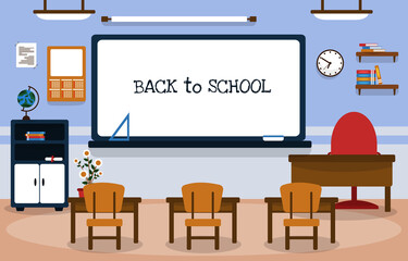 Back to School Class Classroom Whiteboard Table Chair Education Illustration