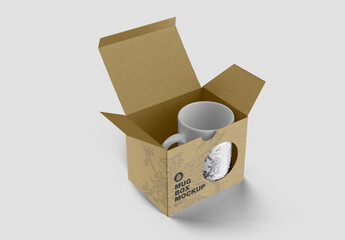 Cardboard Box with Mug Mockup