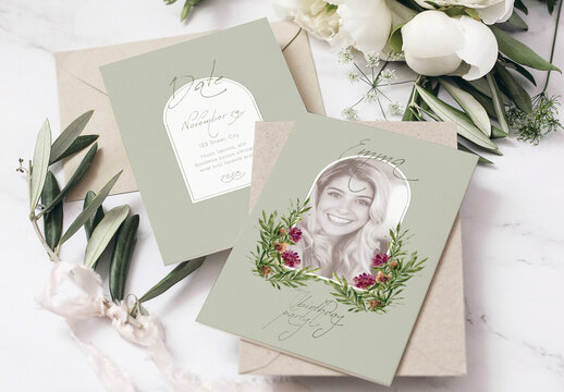 Frame Green Flower Invitation