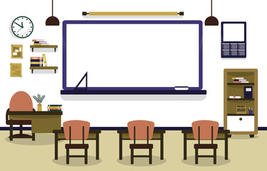 Class School Nobody Classroom Lesson Table Chair Education Illustration