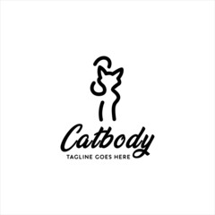 simple cat line art logo icon vector template