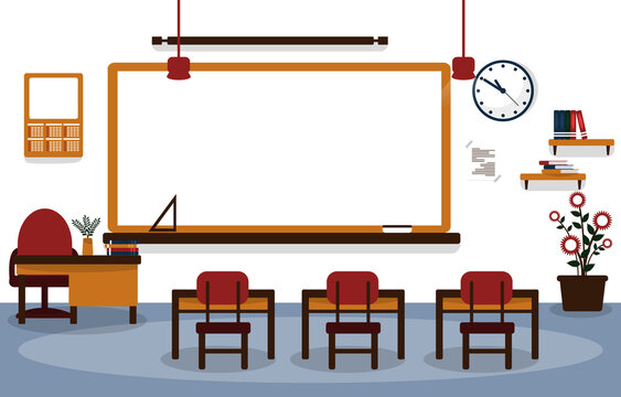 Class School Nobody Classroom Lesson Table Chair Education Illustration