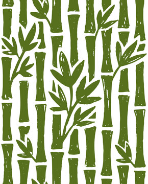 Seamless pattern of bamboo ink painting on white background