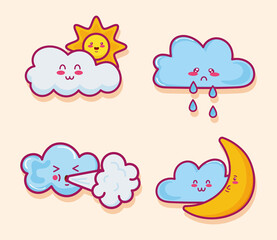 kawaii clouds four characters