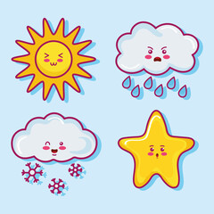 four kawaii clouds characters