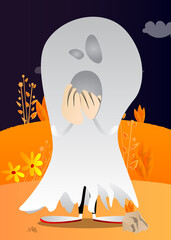 Kids dressed for Halloween with hands over mouth. Vector cartoon character illustration of kids ready to Trick or Treat.