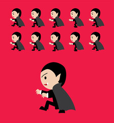 Cute Halloween Character Animation Dracula Walking Side View Cartoon Vector